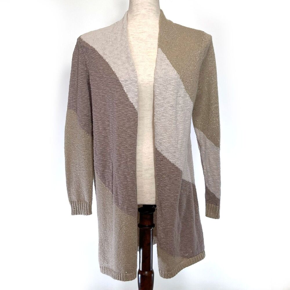 Chico's Women's Gold Sequin Open Cardigan Sweater Sz Medium